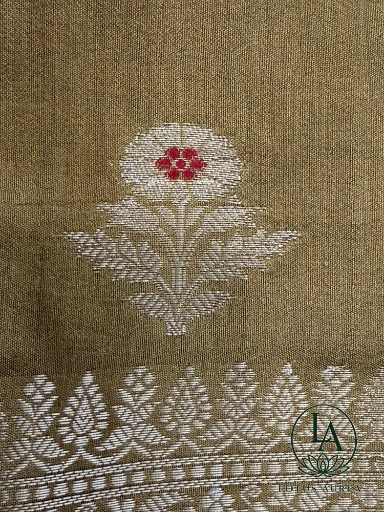 Olive Gold Handwoven Banarasi Moonga Silk Saree - Banarasi Moonga Silk Saree