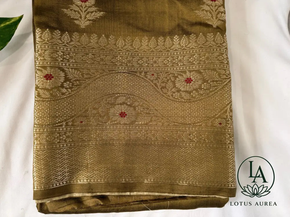 Olive Gold Handwoven Banarasi Moonga Silk Saree - Banarasi Moonga Silk Saree