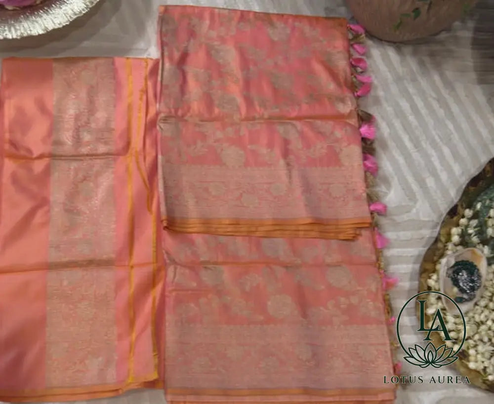 Peach Royale Handwoven Pure Banarasi Silk Saree - Banarasi Jaal weave Saree