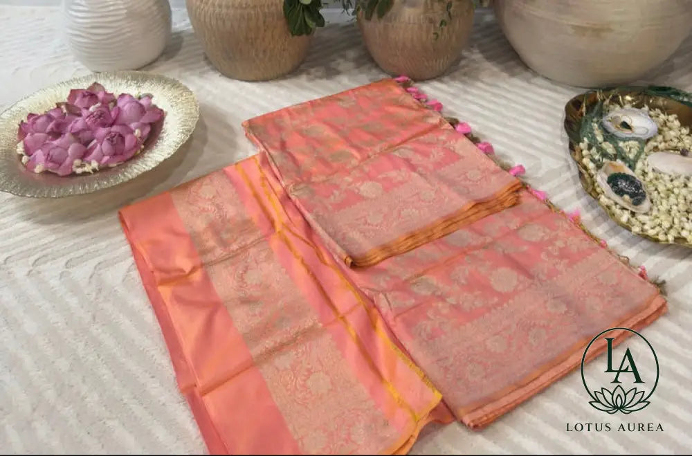 Peach Royale Handwoven Pure Banarasi Silk Saree - Banarasi Jaal weave Saree