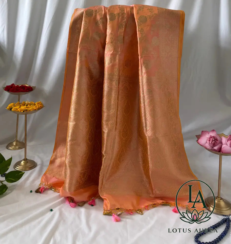 Peach Royale Handwoven Pure Banarasi Silk Saree - Banarasi Jaal weave Saree