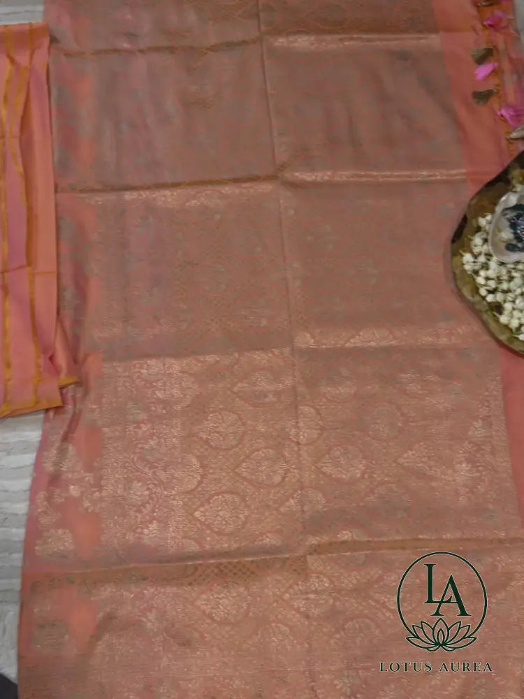 Peach Royale Handwoven Pure Banarasi Silk Saree - Banarasi Jaal weave Saree