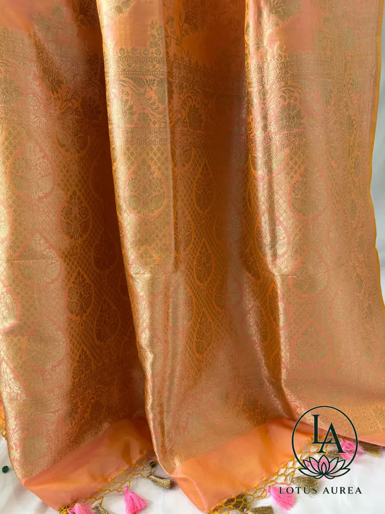 Peach Royale Handwoven Pure Banarasi Silk Saree - Banarasi Jaal weave Saree
