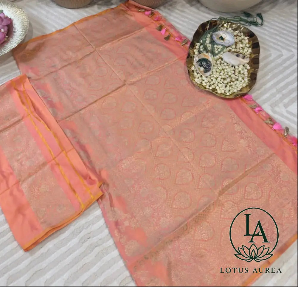 Peach Royale Handwoven Pure Banarasi Silk Saree - Banarasi Jaal weave Saree