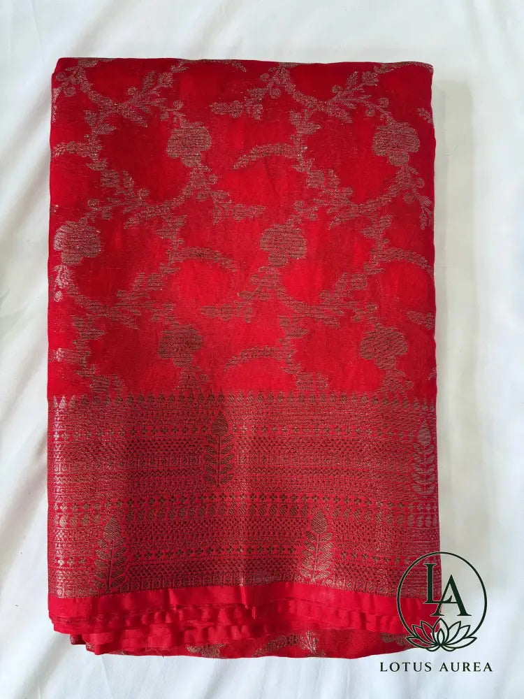 Red Handwoven Banarasi Kota Silk Saree - Banarasi Kota Saree