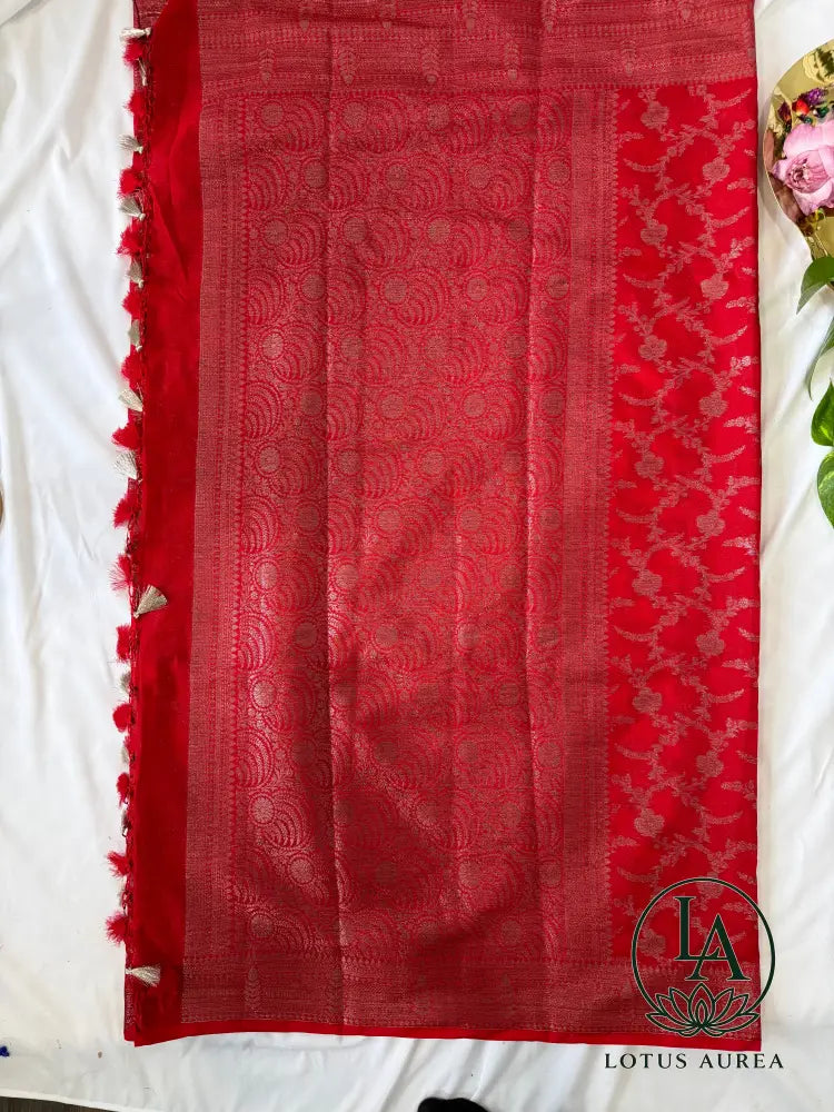 Red Handwoven Banarasi Kota Silk Saree - Banarasi Kota Saree