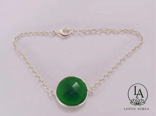 Rhodium-Plated Green Onyx Adjustable Bracelet - Bracelet