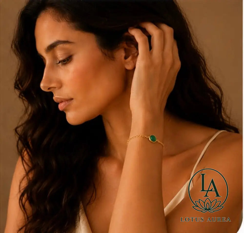 Rhodium-Plated Green Onyx Adjustable Bracelet - Bracelet
