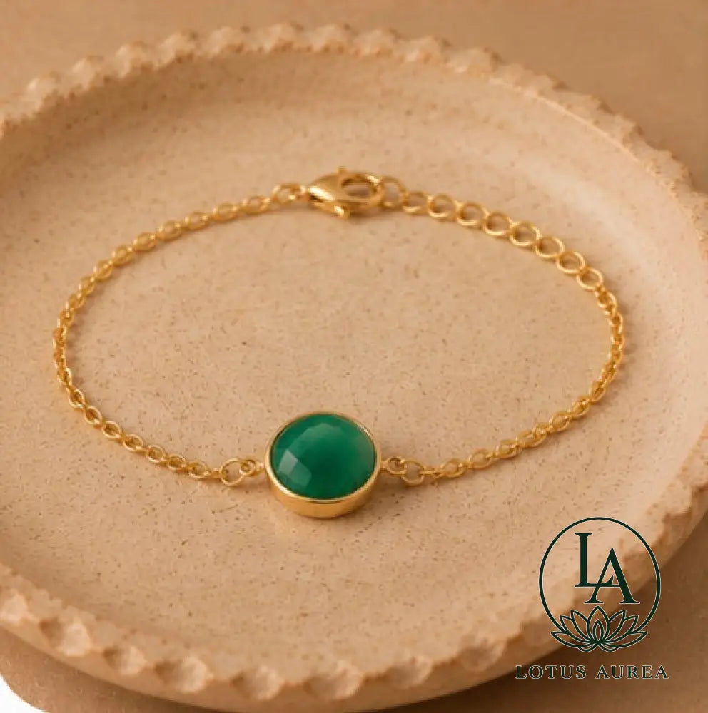 Rhodium-Plated Green Onyx Adjustable Bracelet - Bracelet
