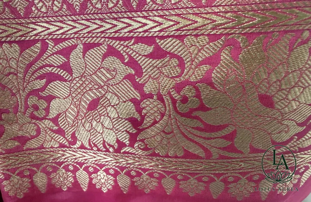 Rose Pink, Handwoven Banarasi Rangkat Silk Saree with Meenakari Weaving - Banarasi Rankat Saree
