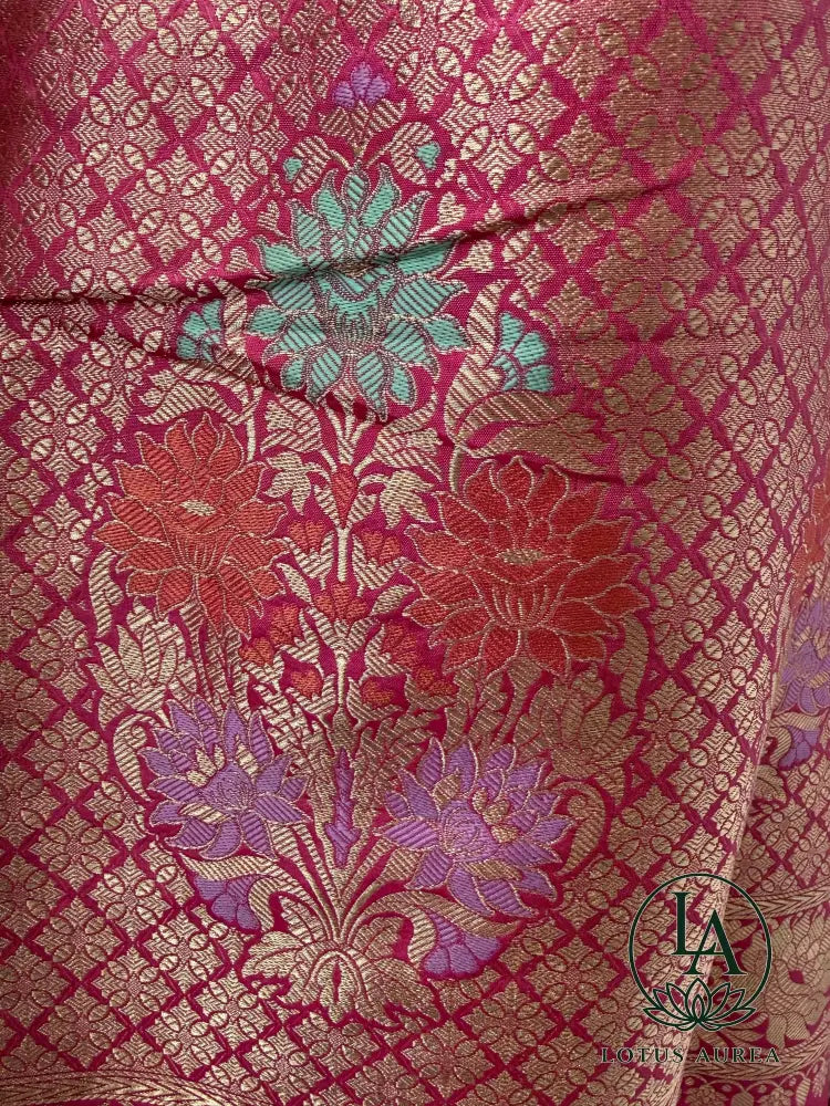 Rose Pink, Handwoven Banarasi Rangkat Silk Saree with Meenakari Weaving - Banarasi Rankat Saree