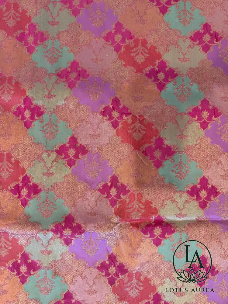Rose Pink, Handwoven Banarasi Rangkat Silk Saree with Meenakari Weaving - Banarasi Rankat Saree