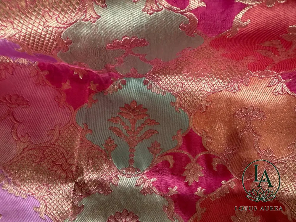 Rose Pink, Handwoven Banarasi Rangkat Silk Saree with Meenakari Weaving - Banarasi Rankat Saree