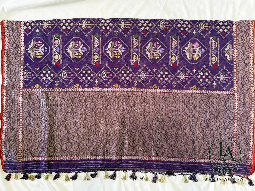 Royal Amethyst Handwoven Banarasi Jamdani Fine Cotton Saree - Jamdani Saree