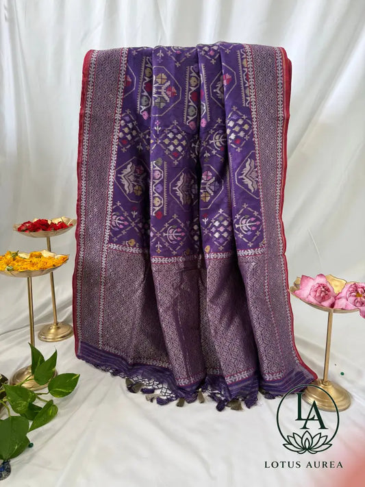 Royal Amethyst Handwoven Banarasi Jamdani Fine Cotton Saree - Jamdani Saree