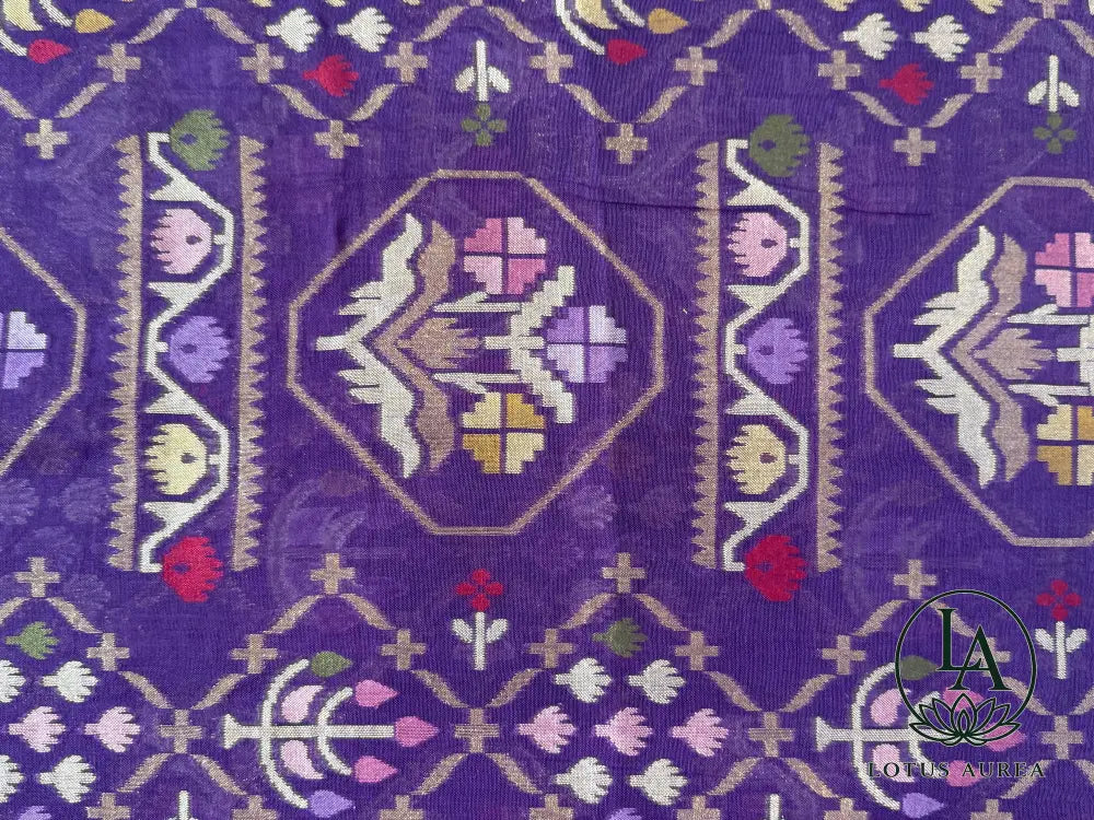 Royal Amethyst Handwoven Banarasi Jamdani Fine Cotton Saree - Jamdani Saree
