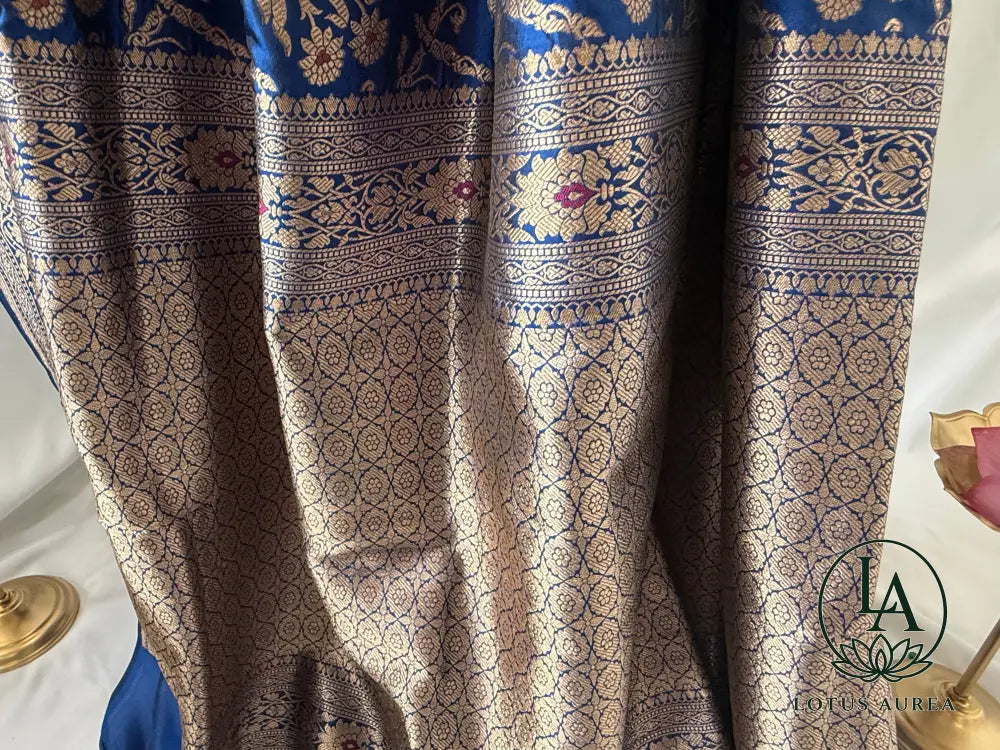 Royal Indigo Handwoven Pure Banarasi Silk Saree - Banarasi Jaal weave Saree