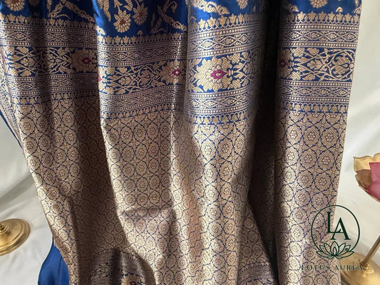 Royal Indigo Handwoven Pure Banarasi Silk Saree - Banarasi Jaal weave Saree
