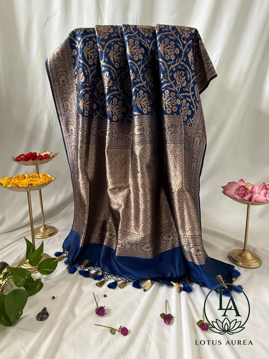 Royal Indigo Handwoven Pure Banarasi Silk Saree - Banarasi Jaal weave Saree