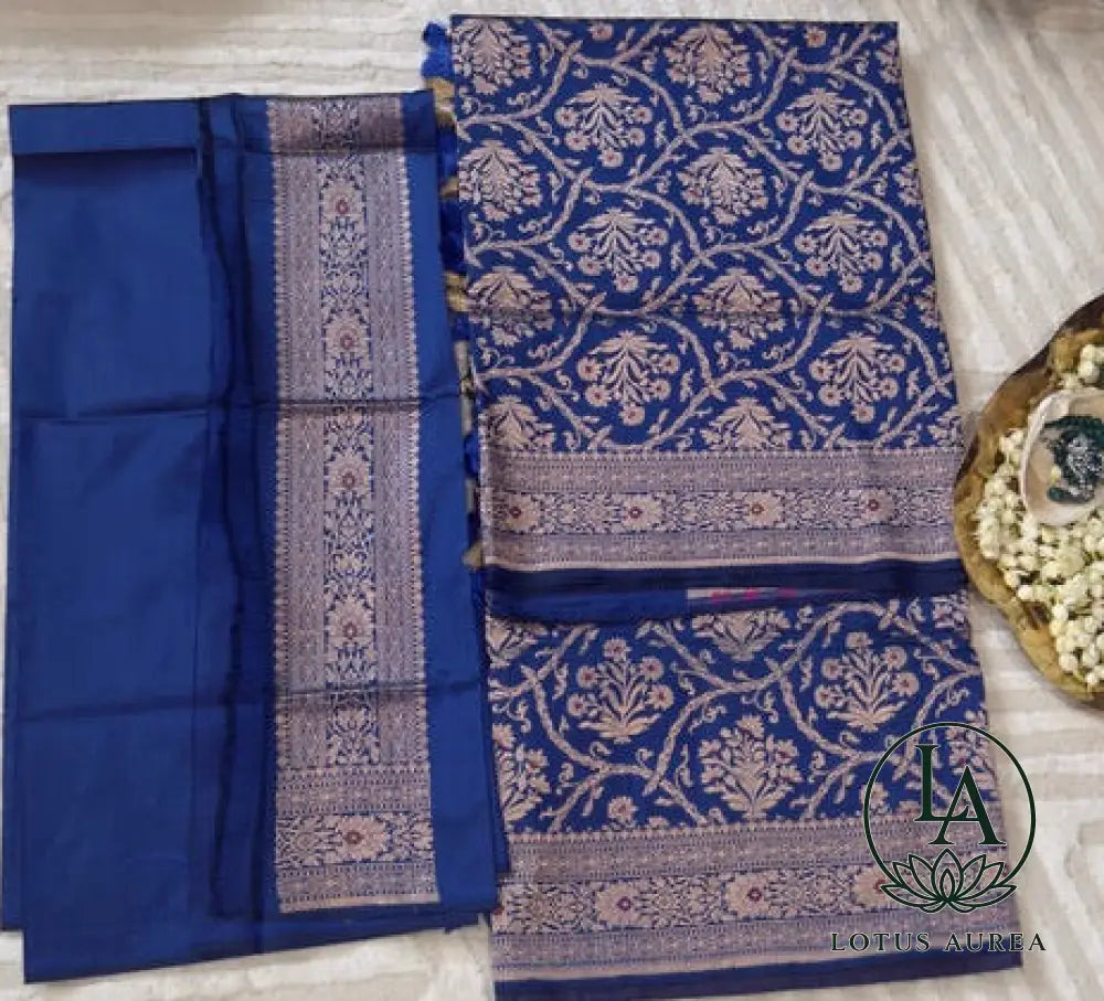 Royal Indigo Handwoven Pure Banarasi Silk Saree - Banarasi Jaal weave Saree