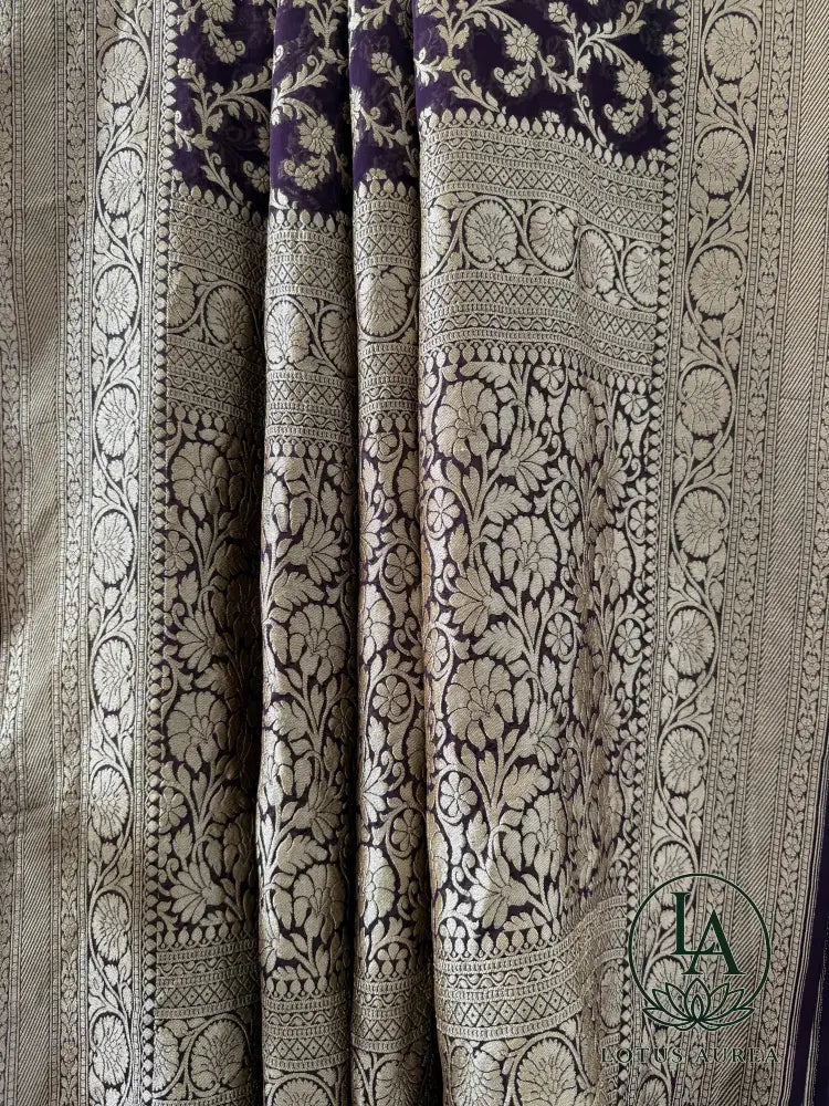 Royal Purple – Handwoven Pure Banarasi Khaddi Georgette Saree with Grand Floral Jaal Pallu - Banarasi Khaddi Georgette