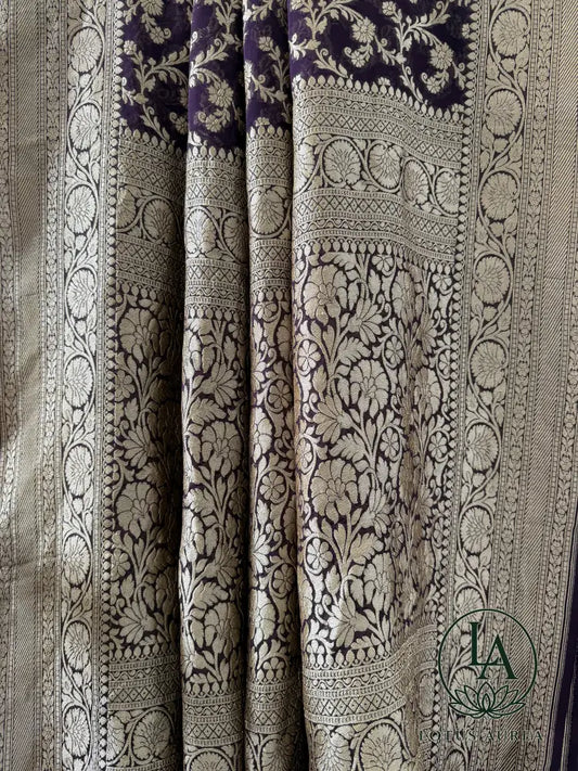 Royal Purple – Handwoven Pure Banarasi Khaddi Georgette Saree with Grand Floral Jaal Pallu - Banarasi Khaddi Georgette