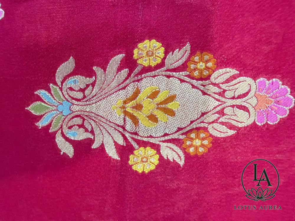 Royal Vermilion Handwoven Banarasi Tussar Georgette Meenakari Saree - Banarasi Tussar Silk Saree