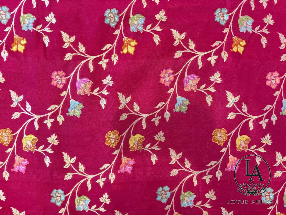 Royal Vermilion Handwoven Banarasi Tussar Georgette Meenakari Saree - Banarasi Tussar Silk Saree