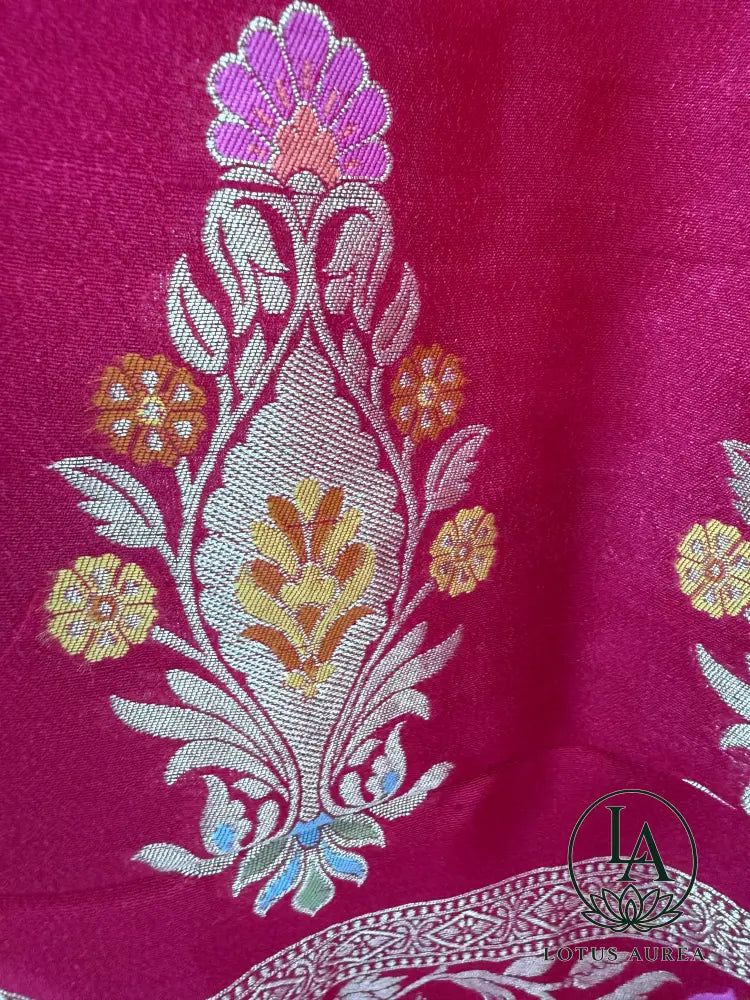 Royal Vermilion Handwoven Banarasi Tussar Georgette Meenakari Saree - Banarasi Tussar Silk Saree