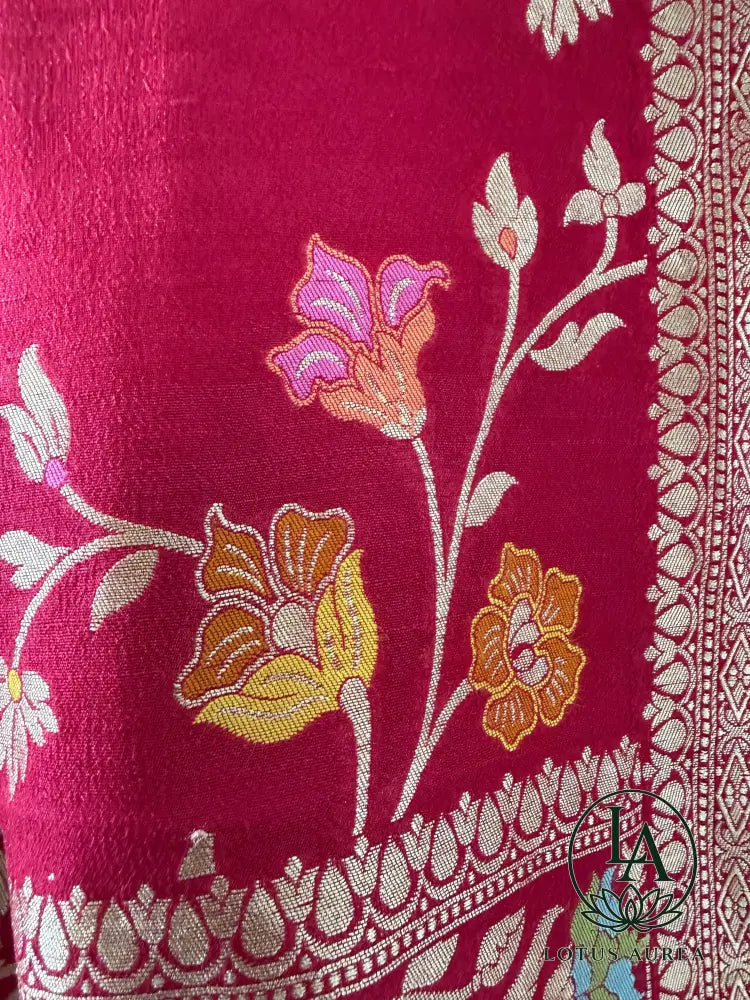 Royal Vermilion Handwoven Banarasi Tussar Georgette Meenakari Saree - Banarasi Tussar Silk Saree