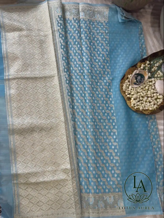Sky blue Cotton Zari Jamdani - Jamdani Saree