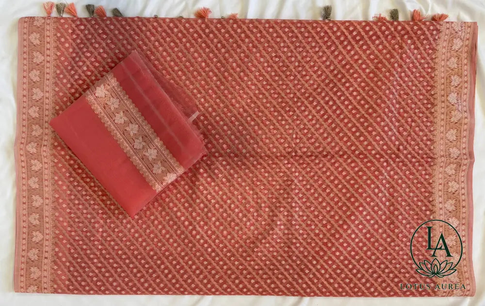 Soft Blush Pink Handwoven Banarasi Cotton Jamdani Saree - Jamdani Saree